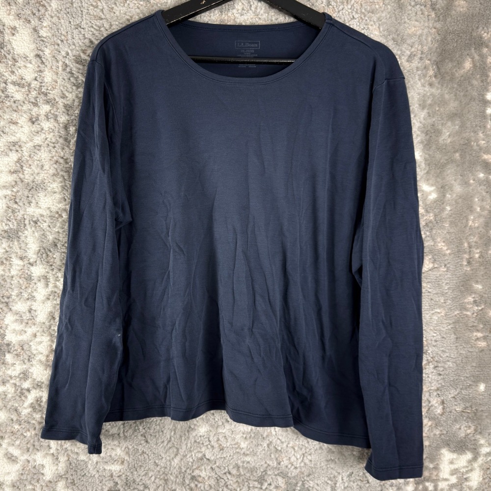 L.L. Bean Sz XL Pima Cotton Long Sleeve Crewneck Tee Navy Blue Long Sleeve Women